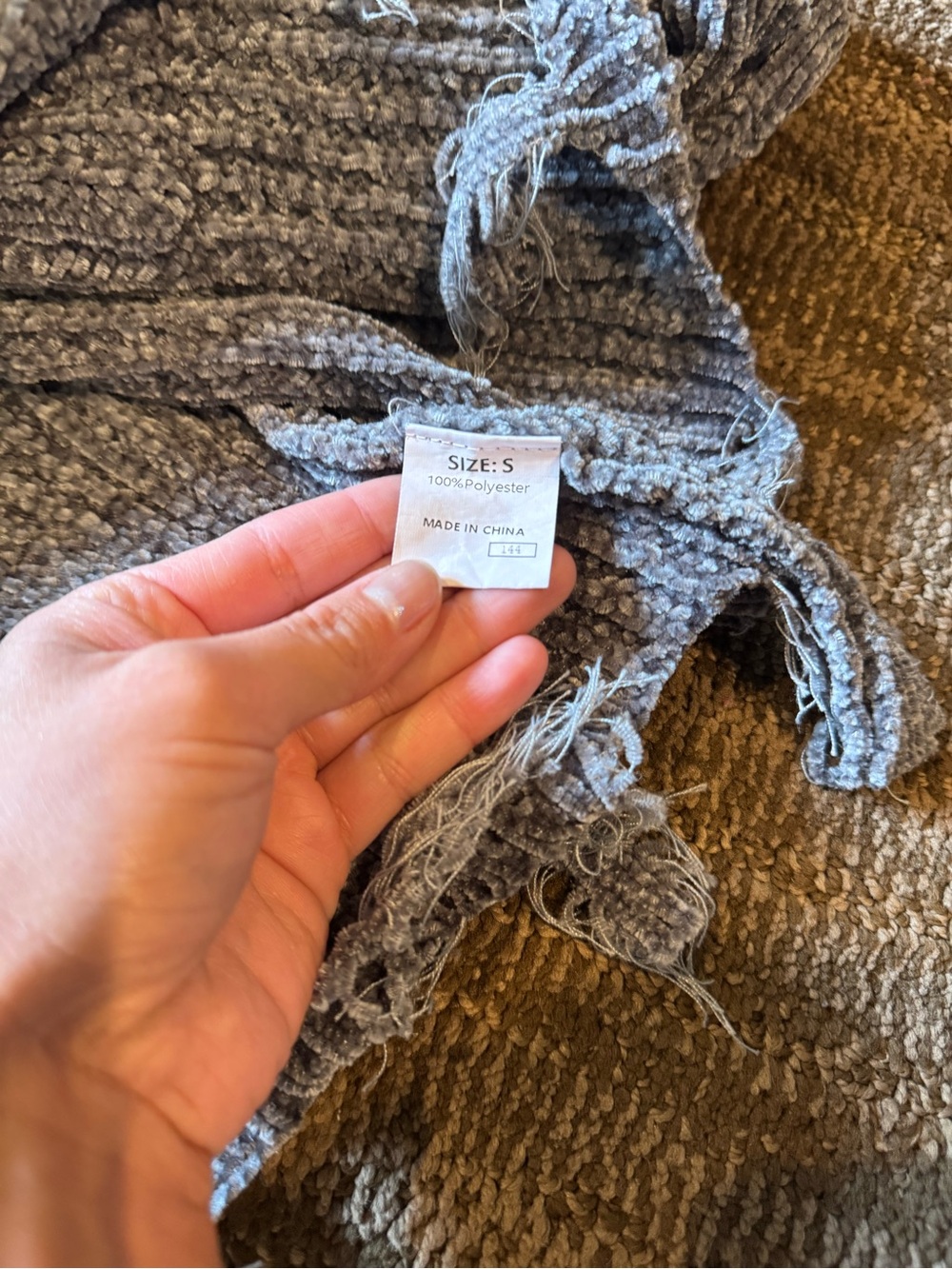 Gray Distressed Women's Crewneck Sweater - Picture 2 of 2